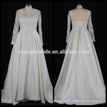 High Quality Half Sleeve Lace Wedding Dress Off Shoulder Train Full Skirt Satin Wedding Dress